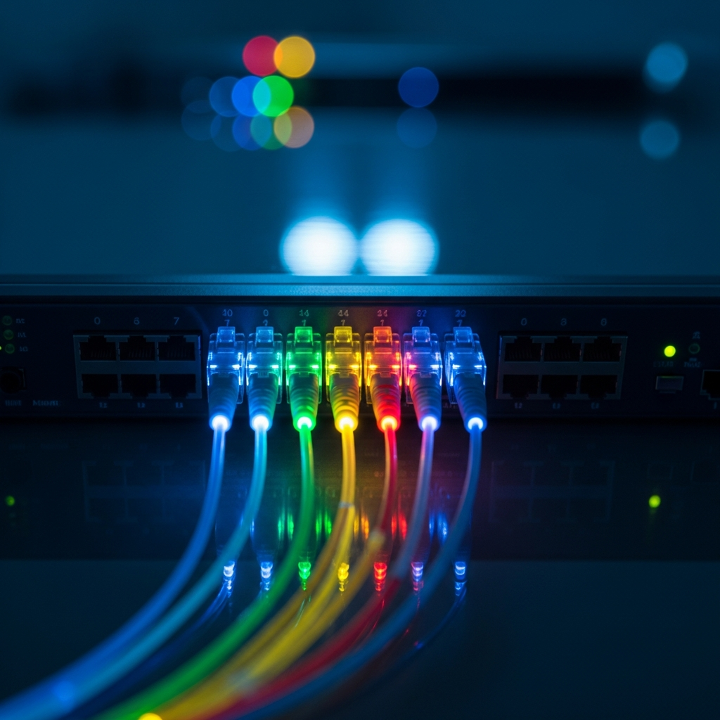 Fiber optic cables representing LLM routing strategy paths